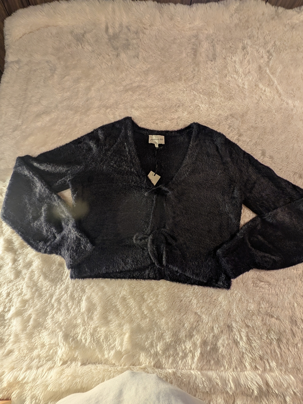 Freshman 1996 Black Fuzzy Tie-Front Cardigan